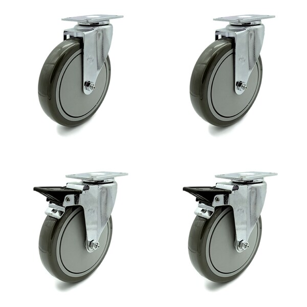 Service Caster 6 Inch Gray Polyurethane Wheel Swivel Top Plate Caster Set with 2 Brakes SCC SCC-20S614-PPUB-2-PLB-2 - main